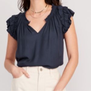 Flutter-Sleeve Smocked Swing Blouse NWT